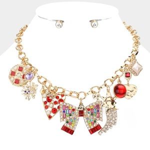 Heart bow pearl and shooting star pendant charm necklace